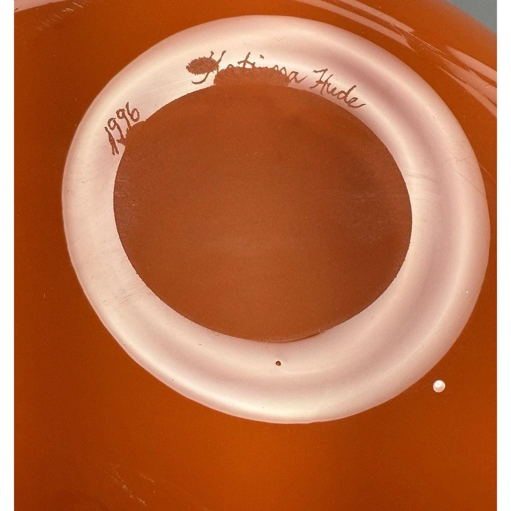 Katrina Hude 1996 Orange Studio Art Glass Vase 20″‎ Signed Blown Glass